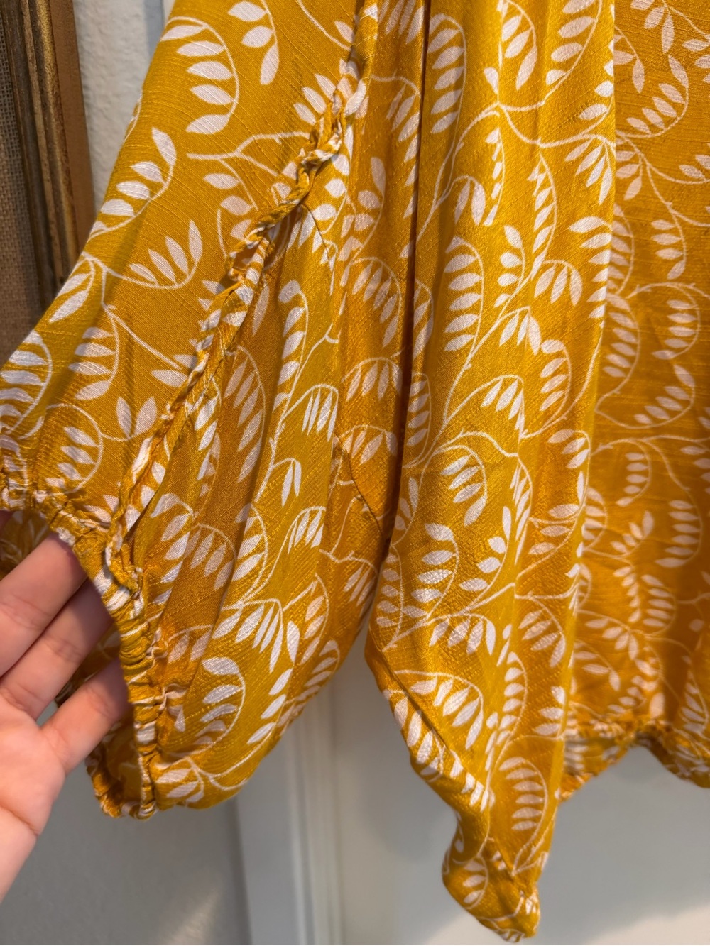 Leaf Printed Henley Blouse - Picture 3 of 4